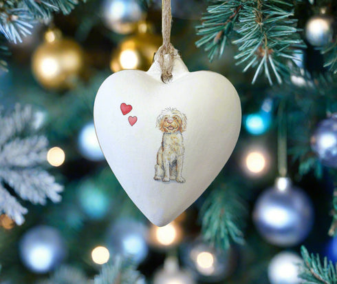 Goldendoodle Ceramic Heart Bauble